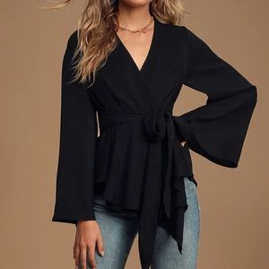 Lulus New Boldness Black Long Sleeve Wrap Top